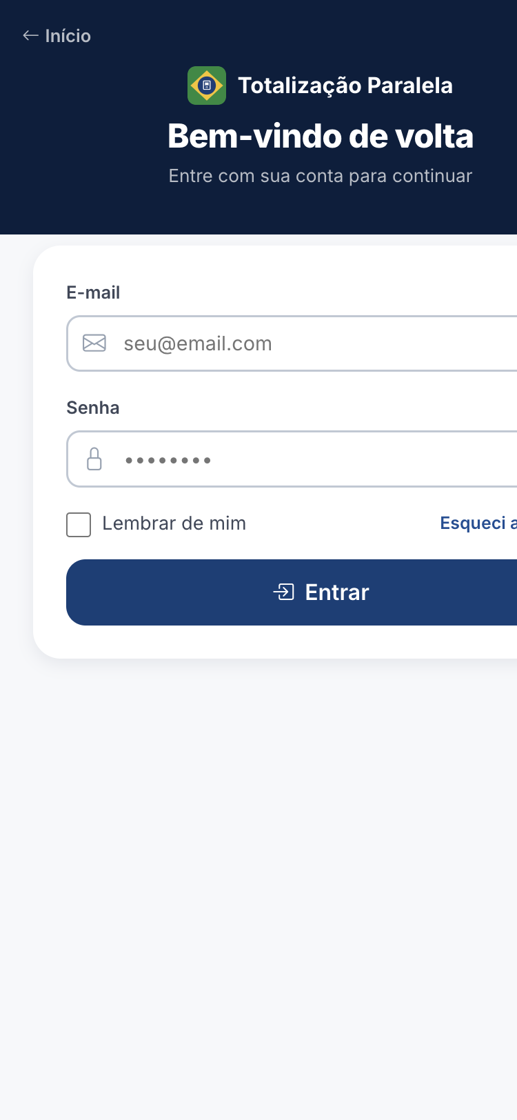 Tela de login do aplicativo